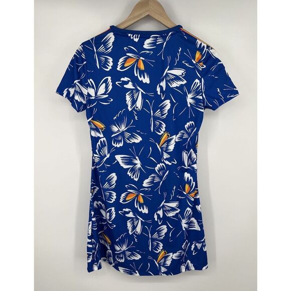 ADIDAS Farm Rio Blue Butterfly Print Athletic Mini Dress Size Small Pickleball - Picture 4 of 4